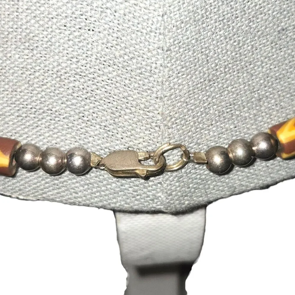 Giraffe Print Cylindrical Bead & 925 Sterling‎ Silver Bead Station Necklace 16